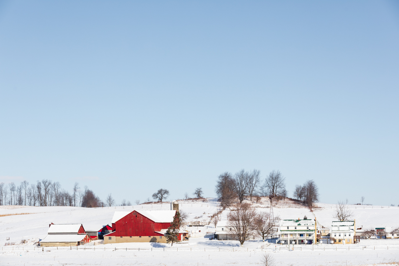 Amish house and barn in winter