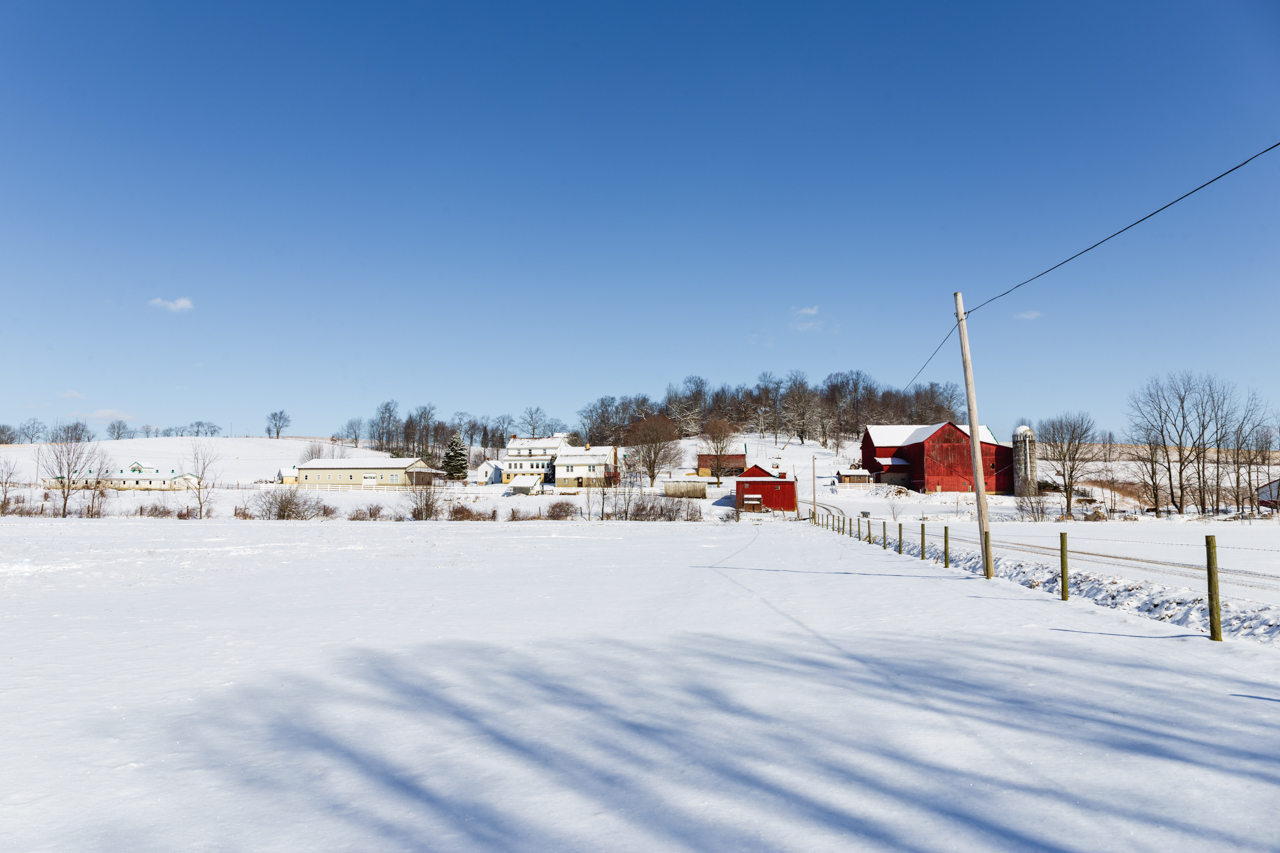 Amish house and barn in winter
